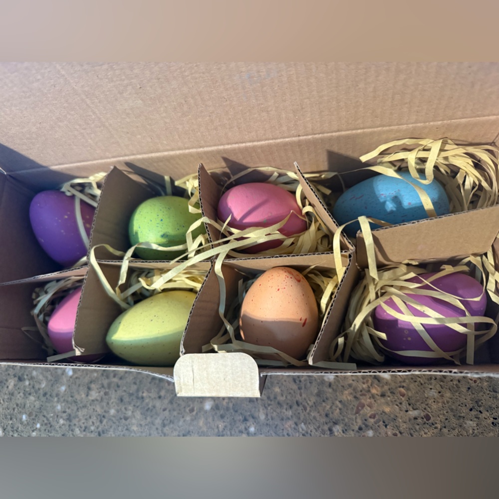Easter Wood Painted Speckled Rainbow Eggs Set 8 Farmhouse Rustic